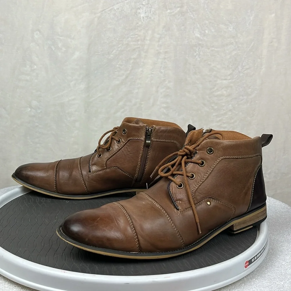 Steve Madden Johnnie Brown Leather Lace Side Zip Mens Dress Chukka Boots